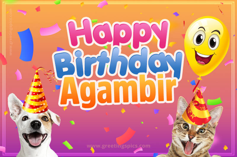 Happy Birthday Agambir Funny Image with cat and dog