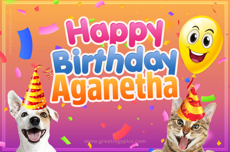 Happy Birthday Aganetha Funny Image with cat and dog