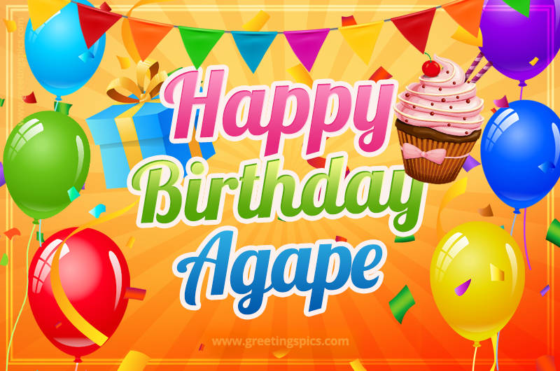 Happy Birthday Agape eCard with gift box and cupcake