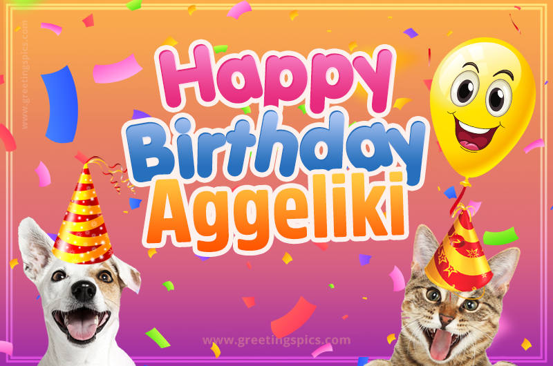 Happy Birthday Aggeliki Funny Image with cat and dog