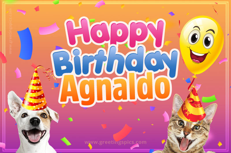 Happy Birthday Agnaldo Funny Image with cat and dog