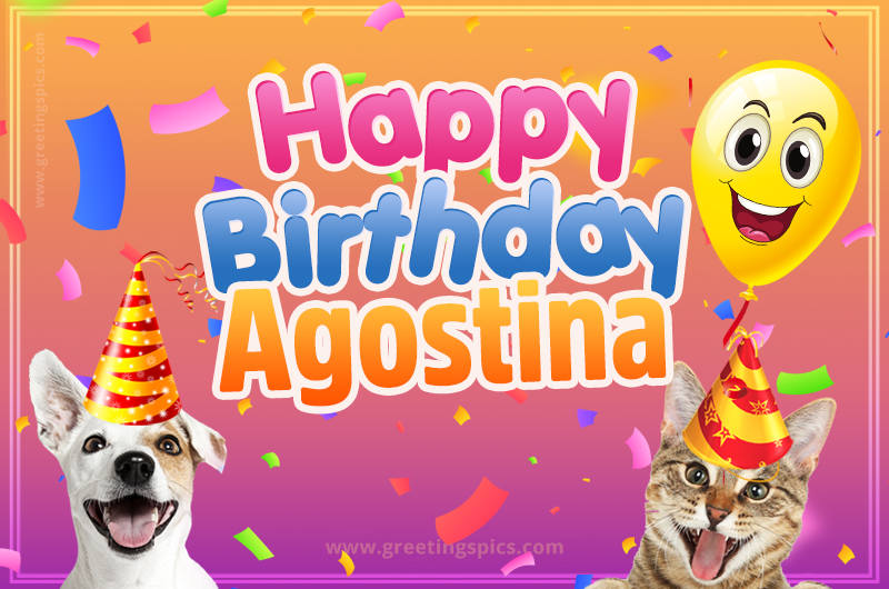 Happy Birthday Agostina Funny Image with cat and dog