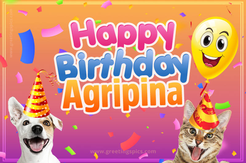 Happy Birthday Agripina Funny Image with cat and dog