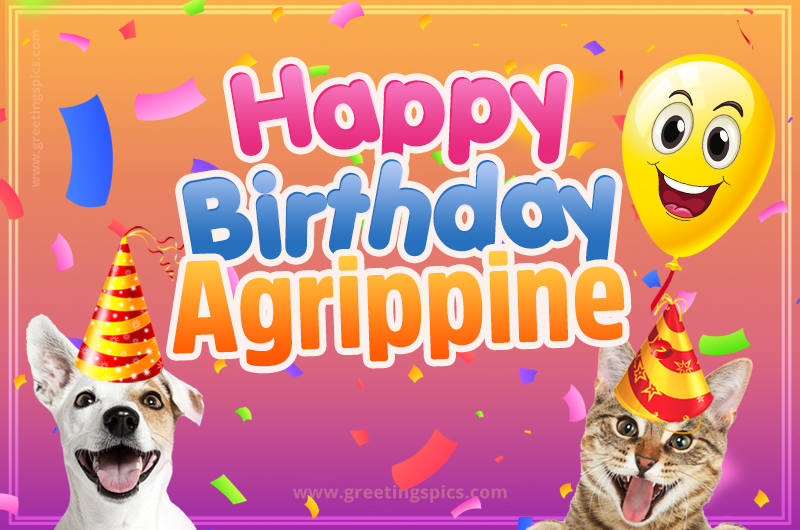 Happy Birthday Agrippine Funny Image with cat and dog