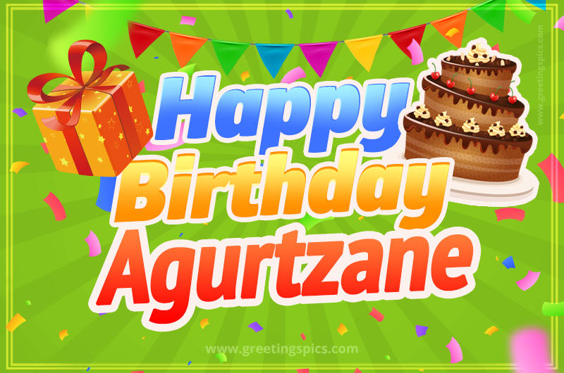 Happy Birthday Agurtzane picture with flags, chocolate cake and gift box