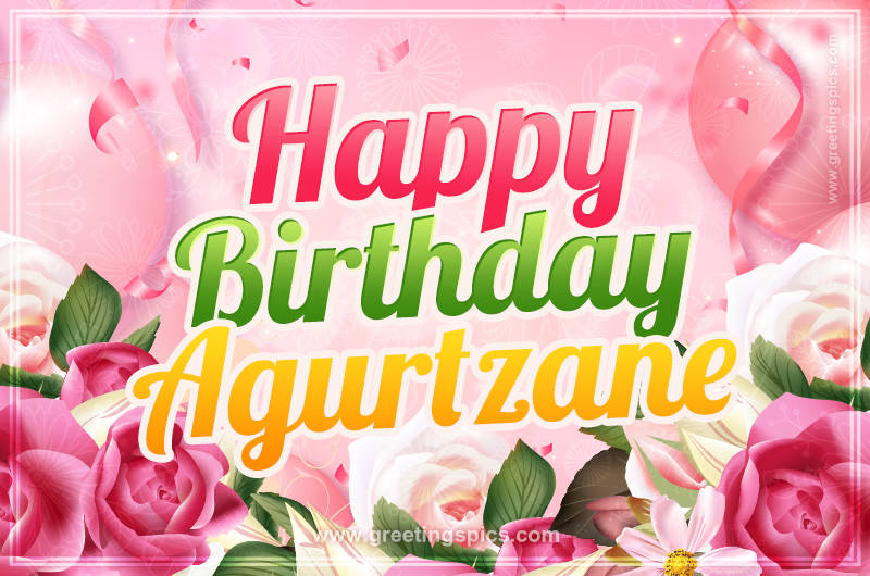 Image with gentle pink background and flowers Happy Birthday Agurtzane