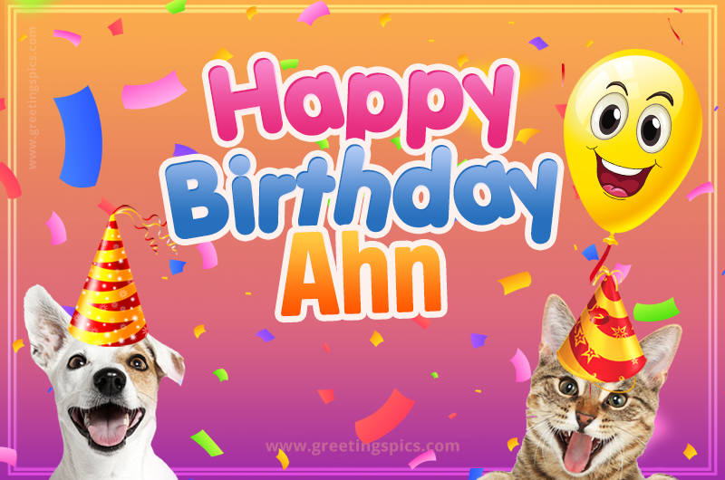 Happy Birthday Ahn Funny Image with cat and dog