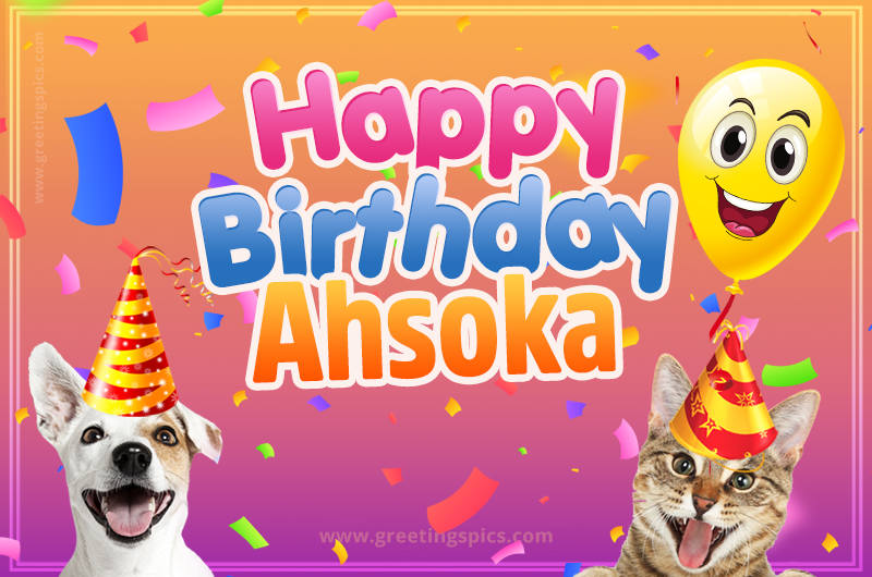 Happy Birthday Ahsoka Funny Image with cat and dog