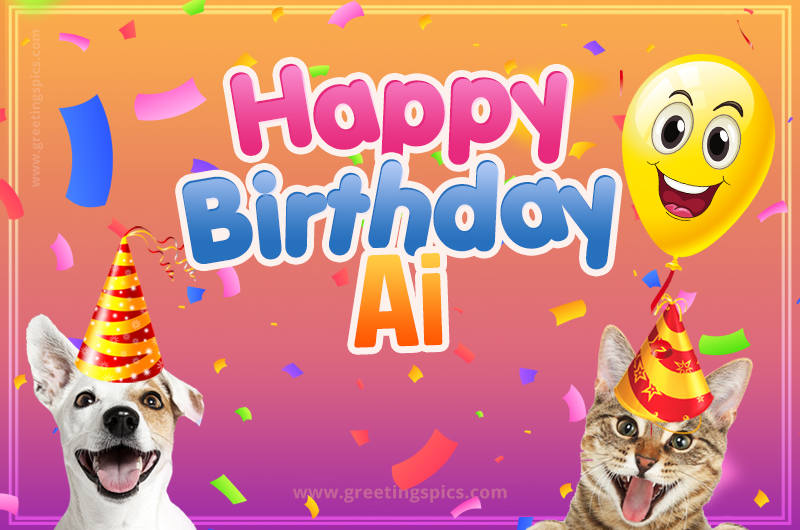 Happy Birthday Ai Funny Image with cat and dog