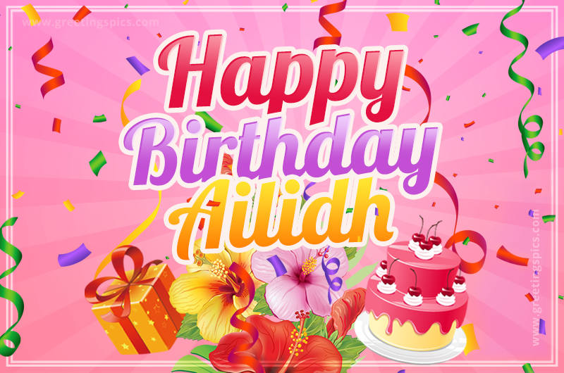 Beautiful Birthday Card for Ailidh with Cake and bouquet of flowers