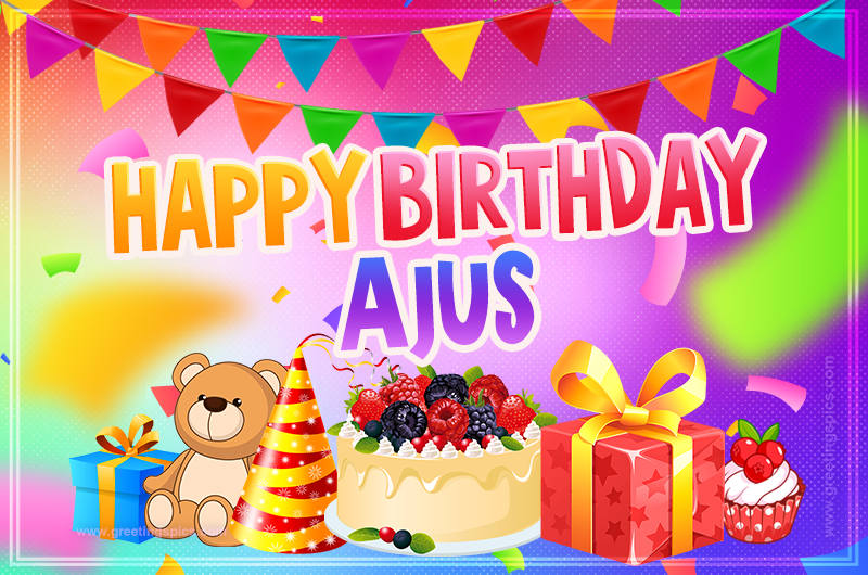 Bright card with Wishes for a Happy Birthday for Ajus