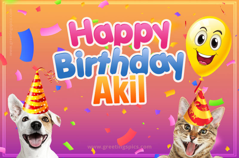 Happy Birthday Akil Funny Image with cat and dog