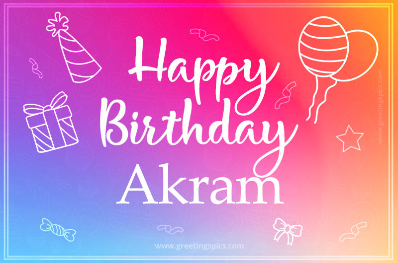 Colorful Happy Birthday Card For Akram