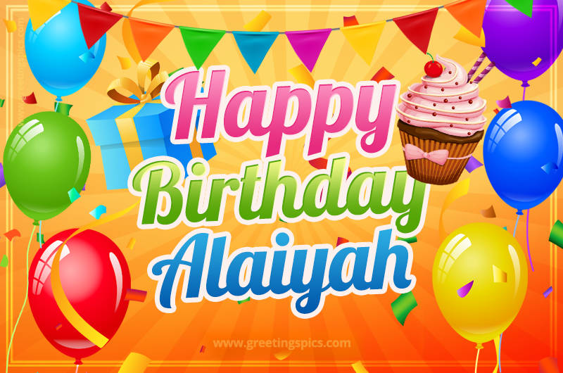 Happy Birthday Alaiyah eCard with gift box and cupcake