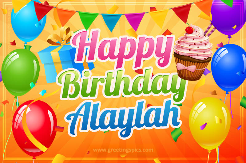 Happy Birthday Alaylah eCard with gift box and cupcake