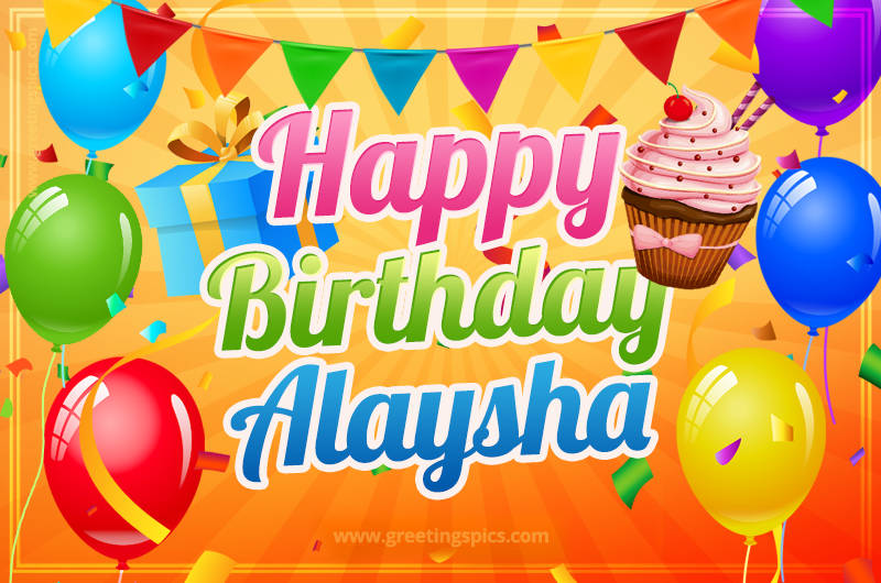 Happy Birthday Alaysha eCard with gift box and cupcake