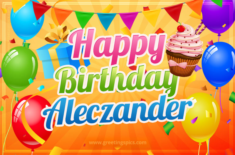 Happy Birthday Aleczander eCard with gift box and cupcake