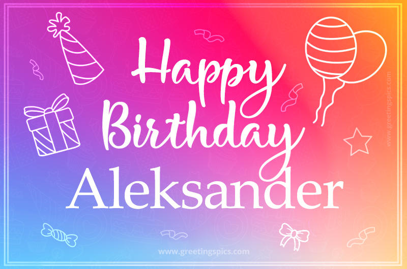 Colorful Happy Birthday Card For Aleksander