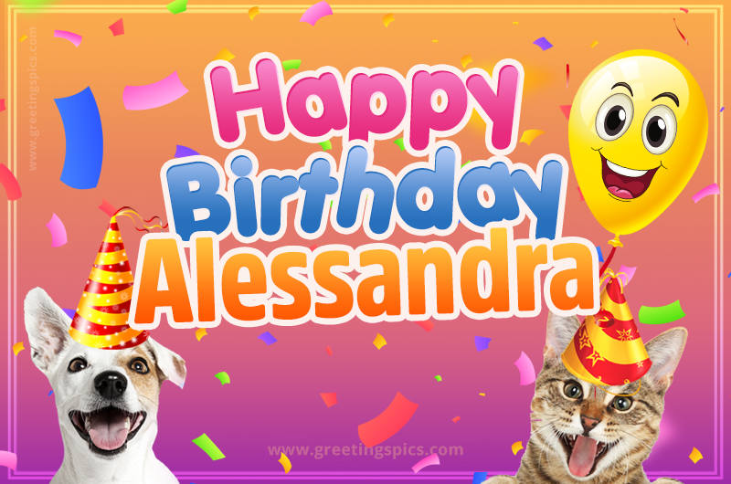 Happy Birthday Alessandra Funny Image with cat and dog