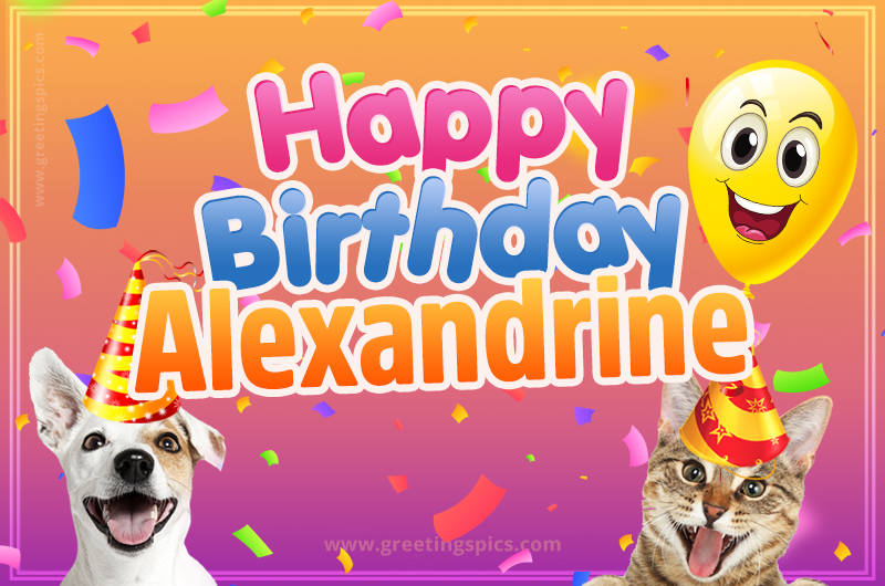 Happy Birthday Alexandrine Funny Image with cat and dog