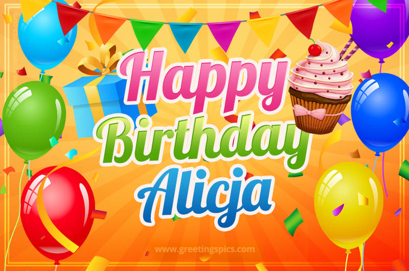 Happy Birthday Alicja eCard with gift box and cupcake