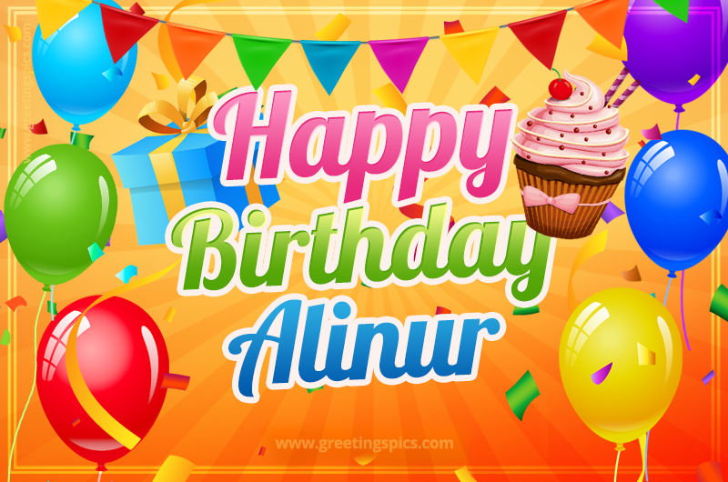 Happy Birthday Alinur eCard with gift box and cupcake