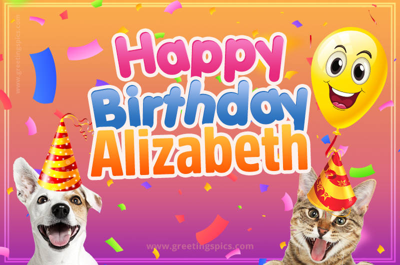 Happy Birthday Alizabeth Funny Image with cat and dog