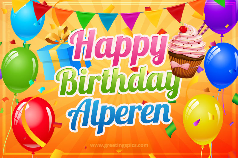 Happy Birthday Alperen eCard with gift box and cupcake