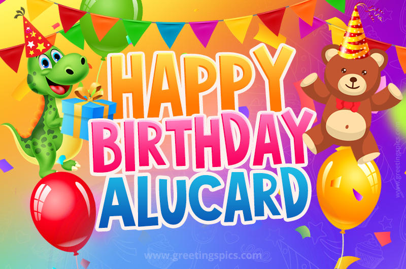 Happy Birthday Alucard Image for a child with cute baby dinosaur and bear