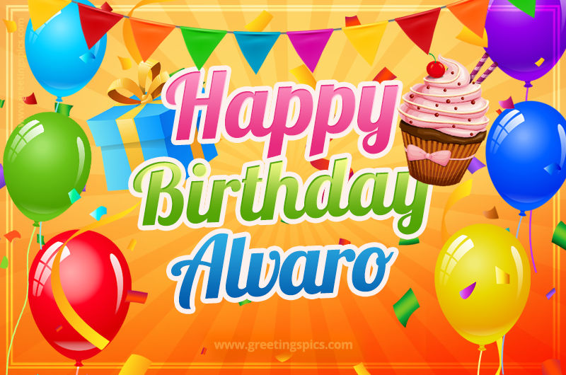 Happy Birthday Alvaro eCard with gift box and cupcake