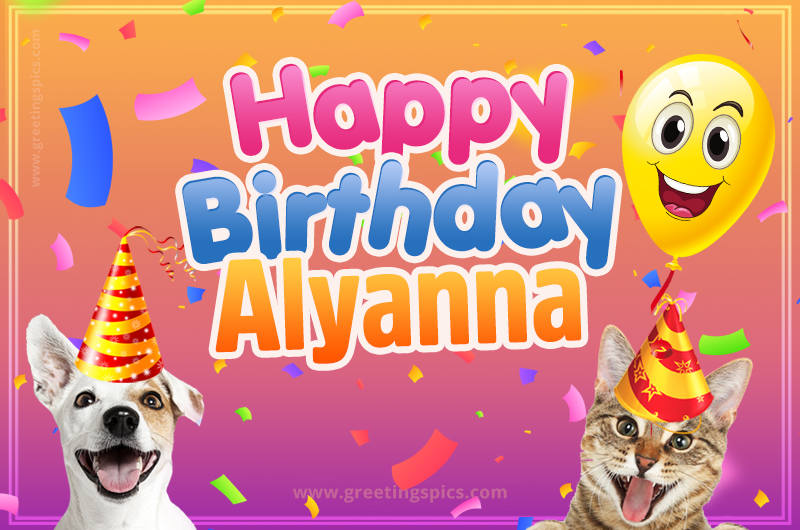 Happy Birthday Alyanna Funny Image with cat and dog