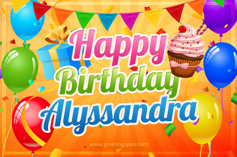 Happy Birthday Alyssandra eCard with gift box and cupcake