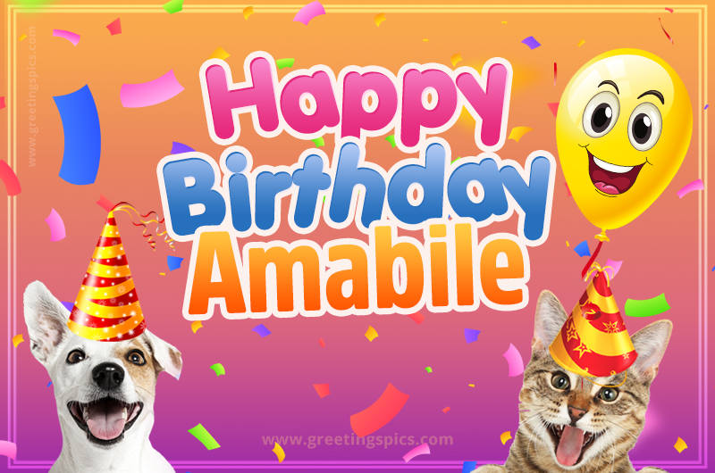 Happy Birthday Amabile Funny Image with cat and dog