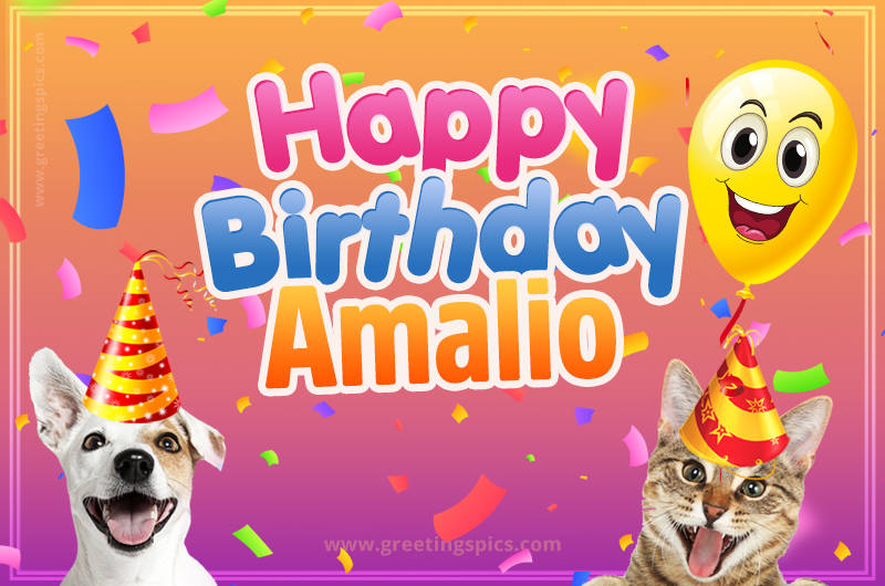 Happy Birthday Amalio Funny Image with cat and dog