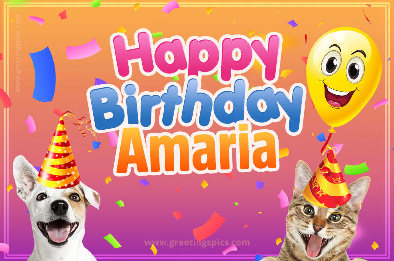 Happy Birthday Amaria Funny Image with cat and dog