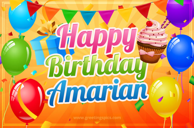 Happy Birthday Amarian eCard with gift box and cupcake