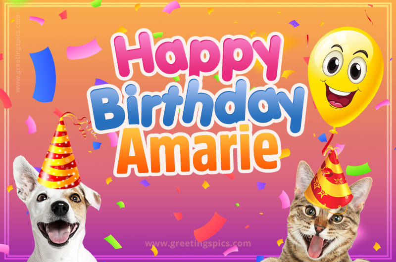 Happy Birthday Amarie Funny Image with cat and dog