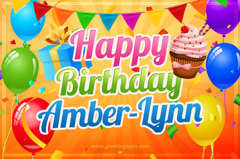 Happy Birthday Amber-Lynn eCard with gift box and cupcake