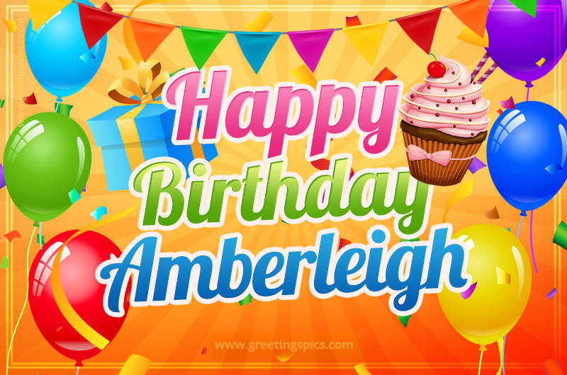 Happy Birthday Amberleigh eCard with gift box and cupcake