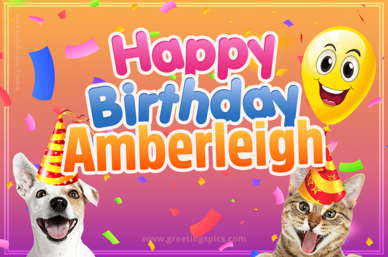 Happy Birthday Amberleigh Funny Image with cat and dog