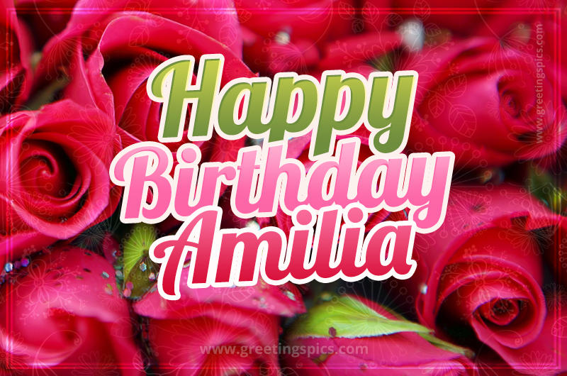 Happy Birthday Amilia beautiful Image with red roses