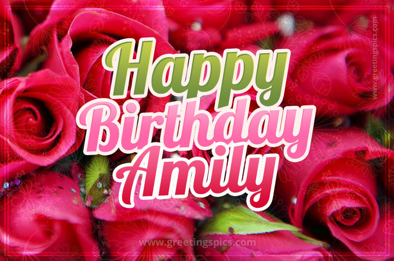 Happy Birthday Amily beautiful Image with red roses