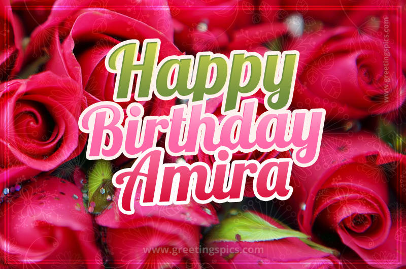 Happy Birthday Amira beautiful Image with red roses