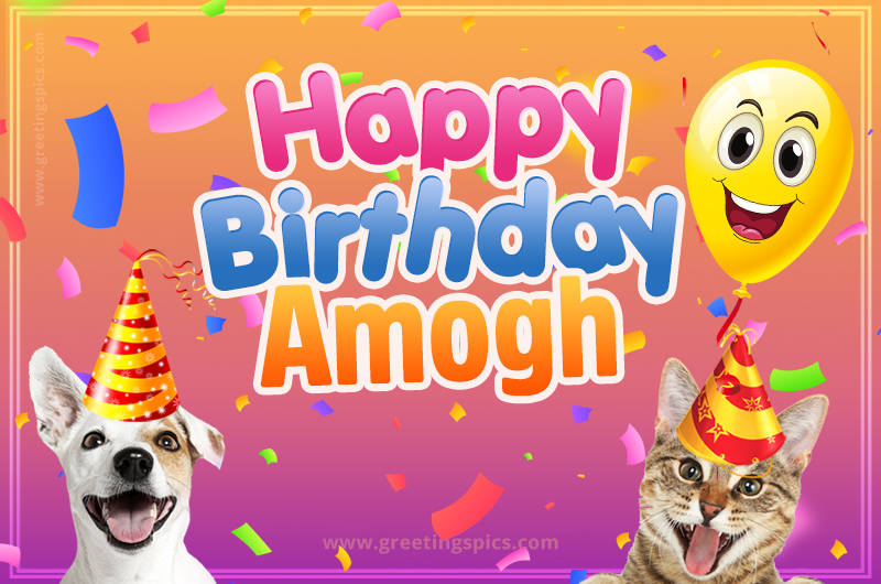 Happy Birthday Amogh Funny Image with cat and dog