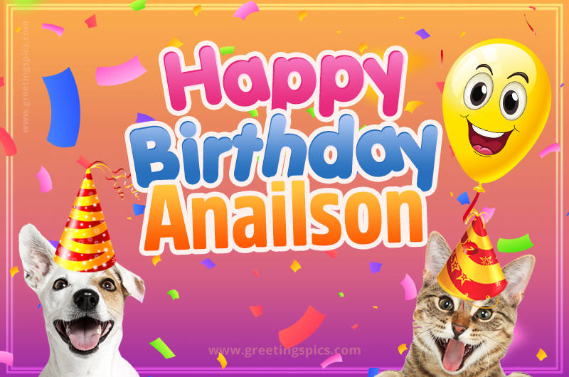 Happy Birthday Anailson Funny Image with cat and dog