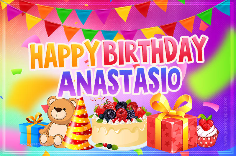 Bright card with Wishes for a Happy Birthday for Anastasio