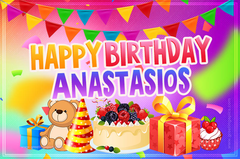 Bright card with Wishes for a Happy Birthday for Anastasios