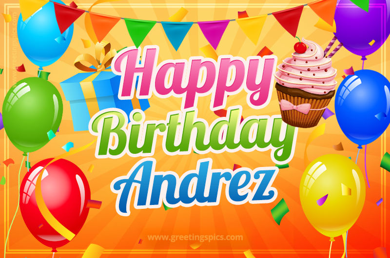 Happy Birthday Andrez eCard with gift box and cupcake