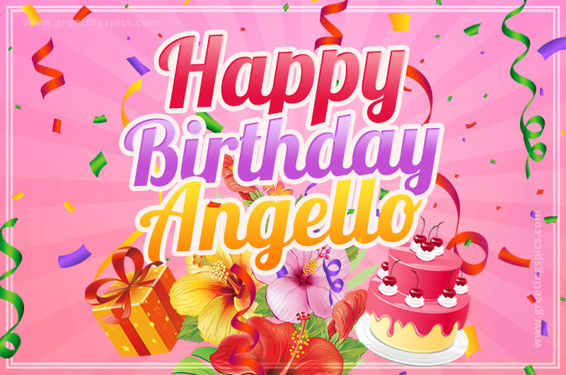 Beautiful Birthday Card for Angello with pink background