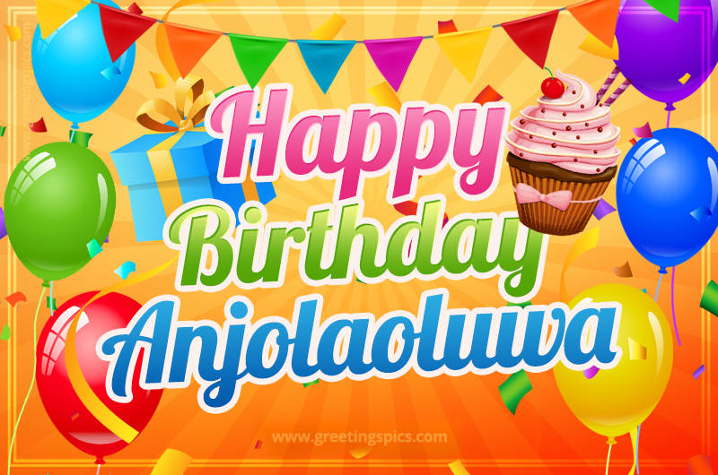 Happy Birthday Anjolaoluwa eCard with gift box and cupcake